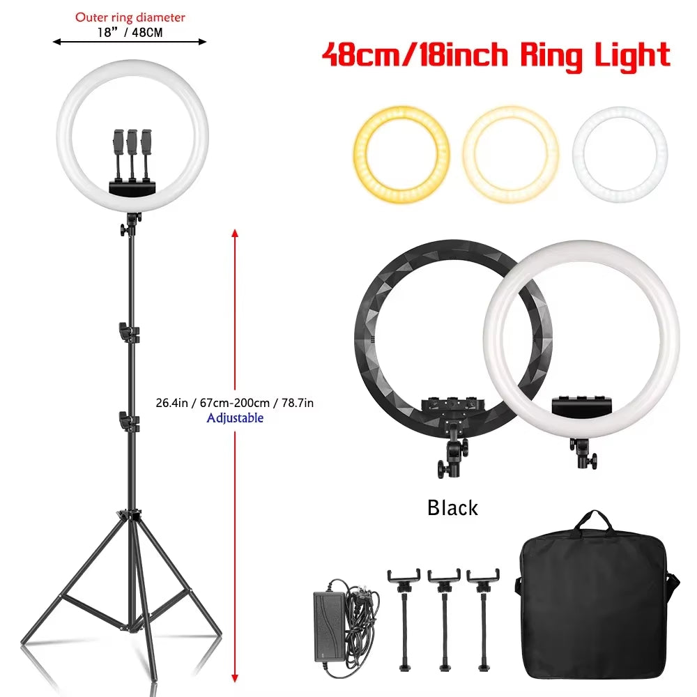10Inch LED Ring Light Lamp with Phone Clip Tripod Stand Selfie Video for Tik Tok Youtube Phone Live Photo Photography Studio