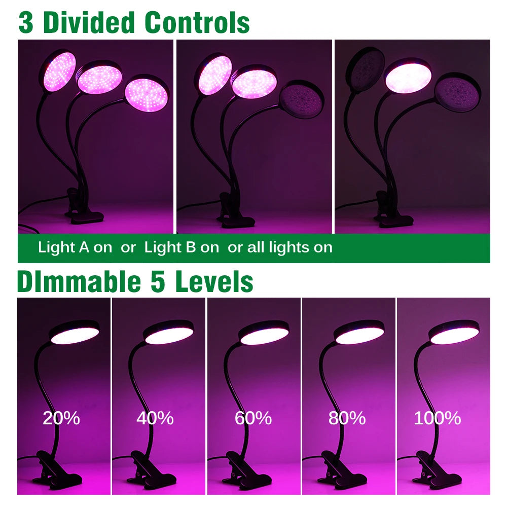 DC5V LED Grow Light Full Spectrum with 360 Degrees Flexible Clip USB Power Supply Desktop LED Plant Growth Light