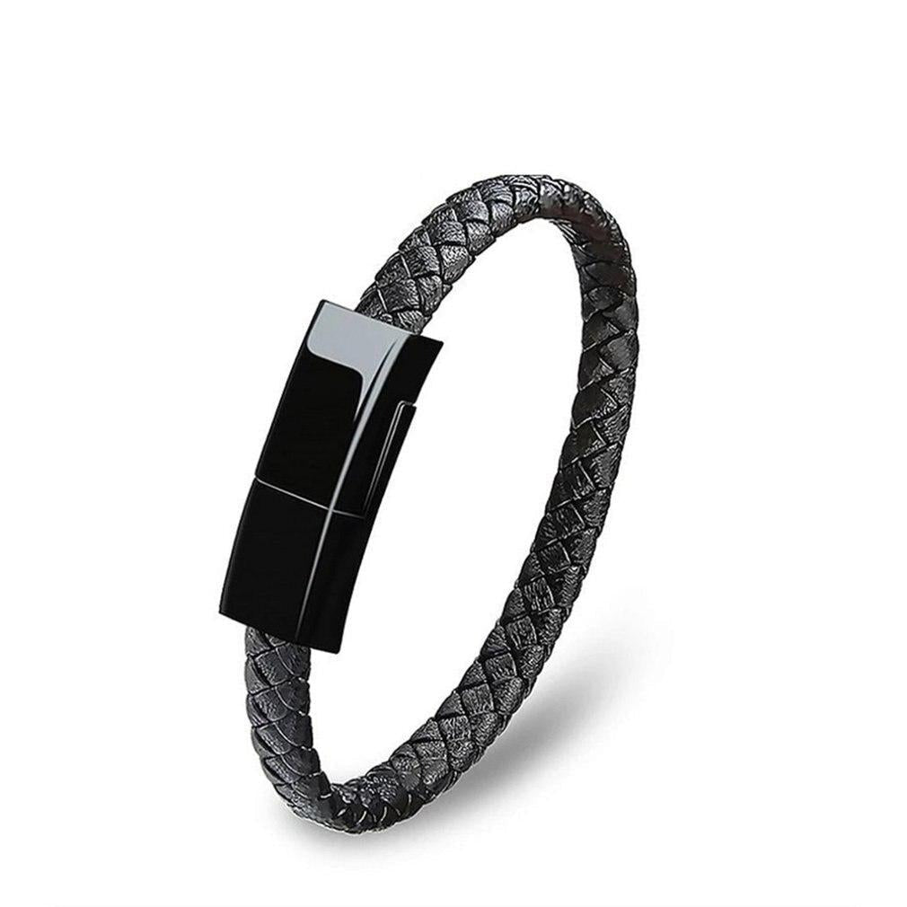 Bracelet mini USB en cuir avec câble de chargement et de données