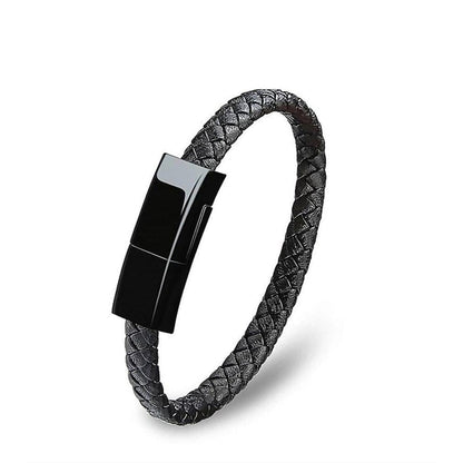 Bracelet mini USB en cuir avec câble de chargement et de données