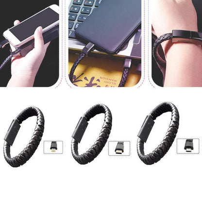 Bracelet mini USB en cuir avec câble de chargement et de données