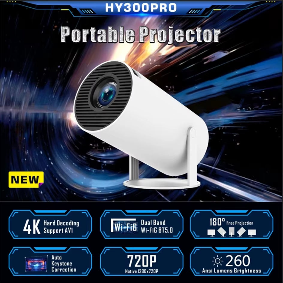 Projector HY300 PRO 4K Android 11 Dual Wifi6 260ANSI Allwinner H713 BT5.0 1080P 1280*720P Home Cinema Outdoor Projetor