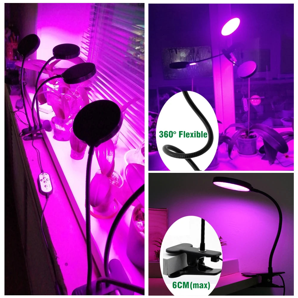 DC5V LED Grow Light Full Spectrum with 360 Degrees Flexible Clip USB Power Supply Desktop LED Plant Growth Light