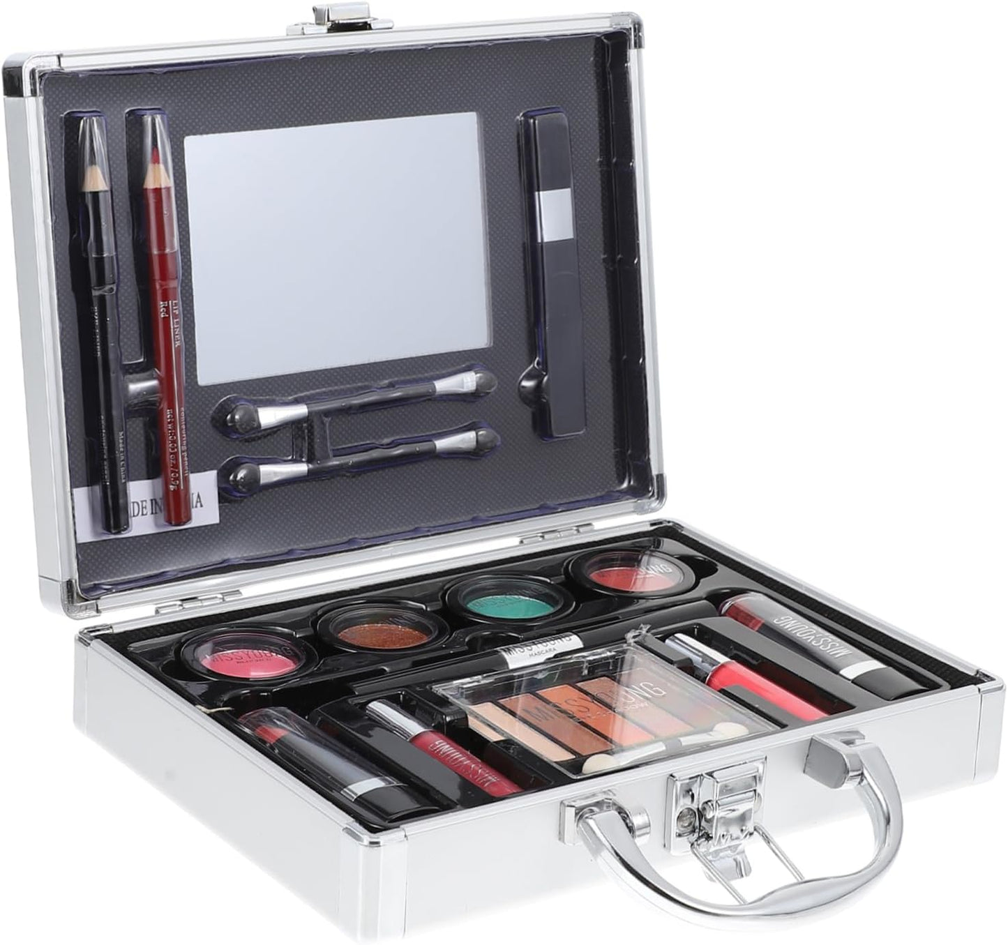 1 Ensemble Kit De Maquillage Se Maquiller Maquillage Des Lèvres Salon De Beauté Cosmétique Rouge À Lèvres Mat Pour Femme Organisateur De Fard À Paupières Oeil Noir Silver Aluminium