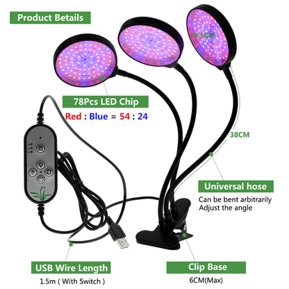 DC5V LED Grow Light Full Spectrum with 360 Degrees Flexible Clip USB Power Supply Desktop LED Plant Growth Light