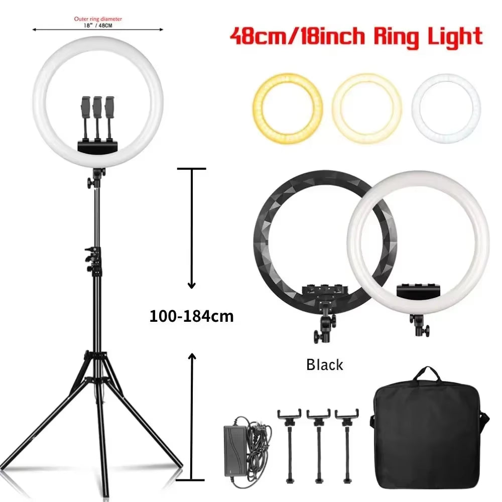 10Inch LED Ring Light Lamp with Phone Clip Tripod Stand Selfie Video for Tik Tok Youtube Phone Live Photo Photography Studio