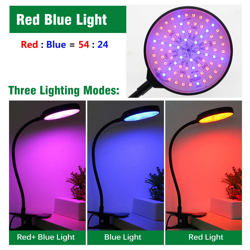 DC5V LED Grow Light Full Spectrum with 360 Degrees Flexible Clip USB Power Supply Desktop LED Plant Growth Light
